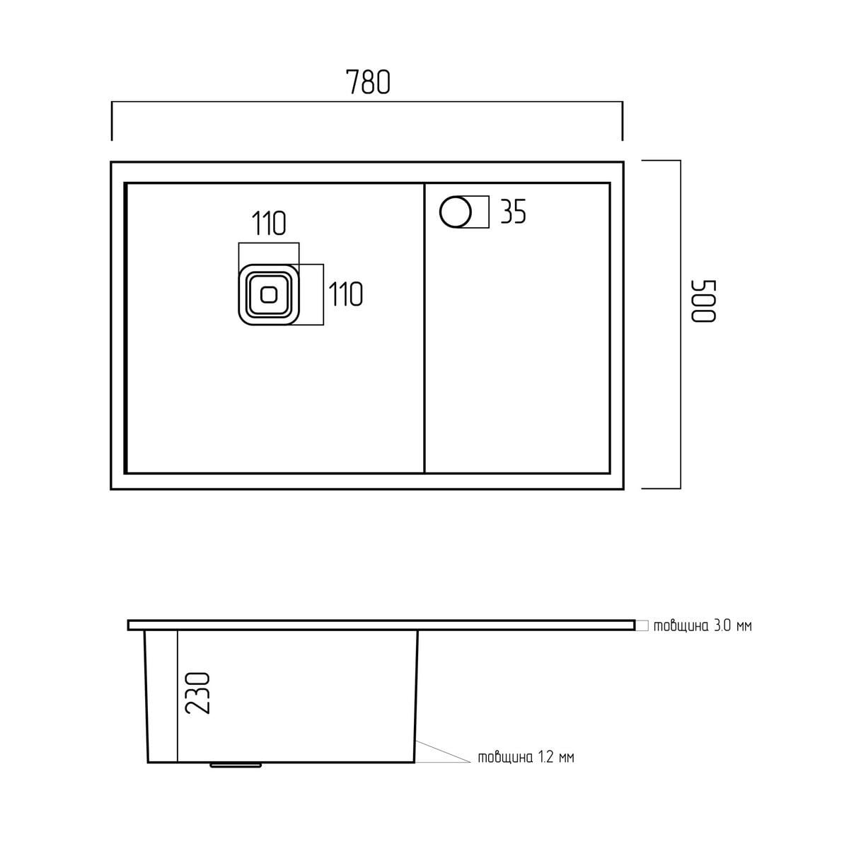 Мийка кухонна Handmade 7850 L (3,0\1,0) один отвір Ліва Satin Brash PLATINUM