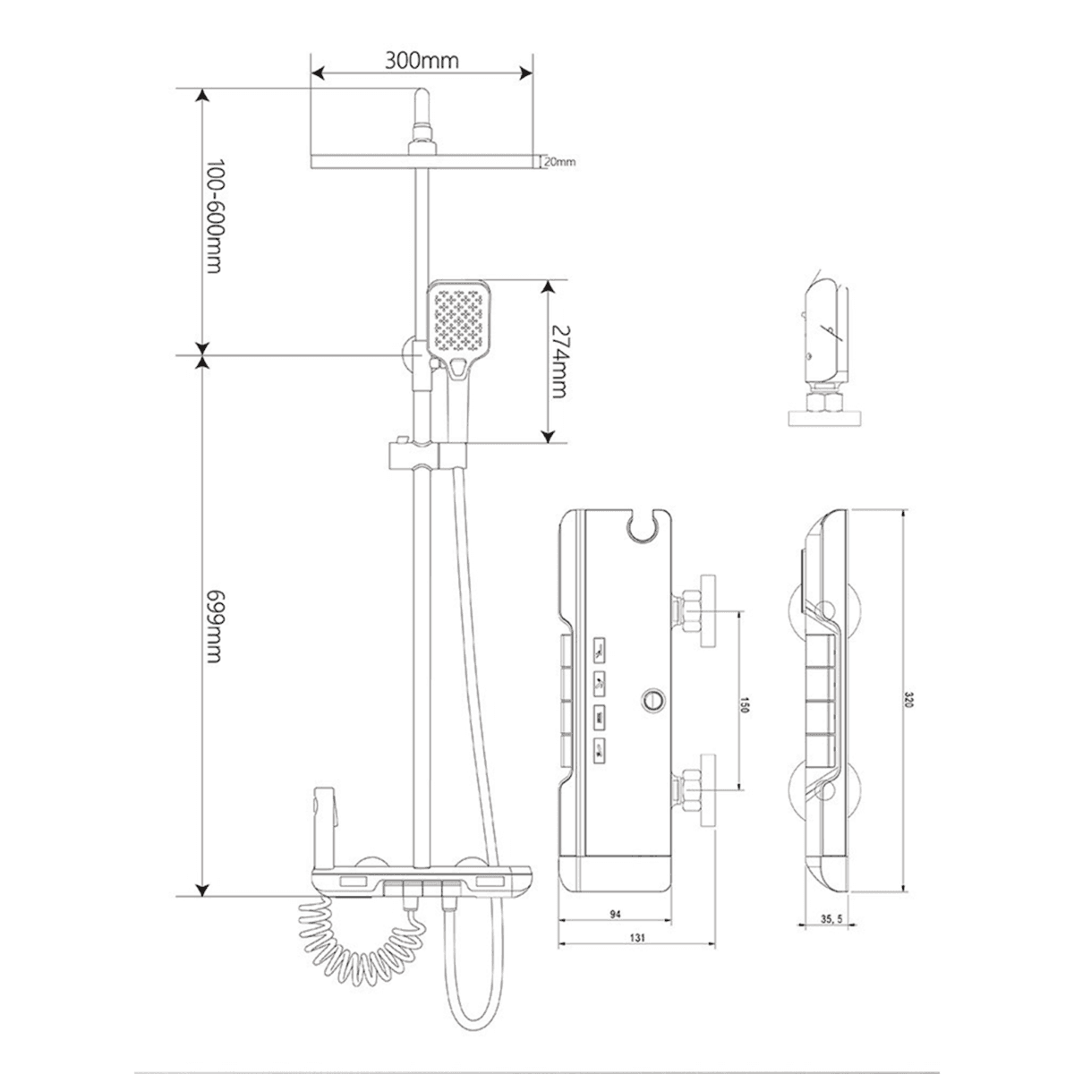 Душова система KZ22 з термостатом PVD Black VALESO
